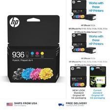 HP 936 Black, Cyan, Magenta, Yellow Ink Cartridges 4-Pack Works with Offi...