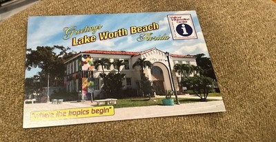 Lake Worth FL Florida  City Center Vintage Postcard Where The Tropics Begin Info