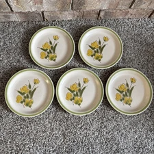 Stoneybrook Stoneware Bread 6 1/2" Plates Yellow Flowers Set Of 5 Japan