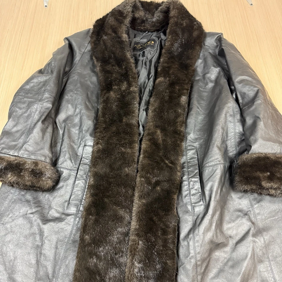 Vintage Penny Lane Leather Fur Trench Coat Duster Mob Wife 18/20 Avenue Design - Image 2 of 4