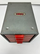 Gabinete de metal organizador de piezas pequeñas vintage DUNLAP 4 cajones de plástico rojo