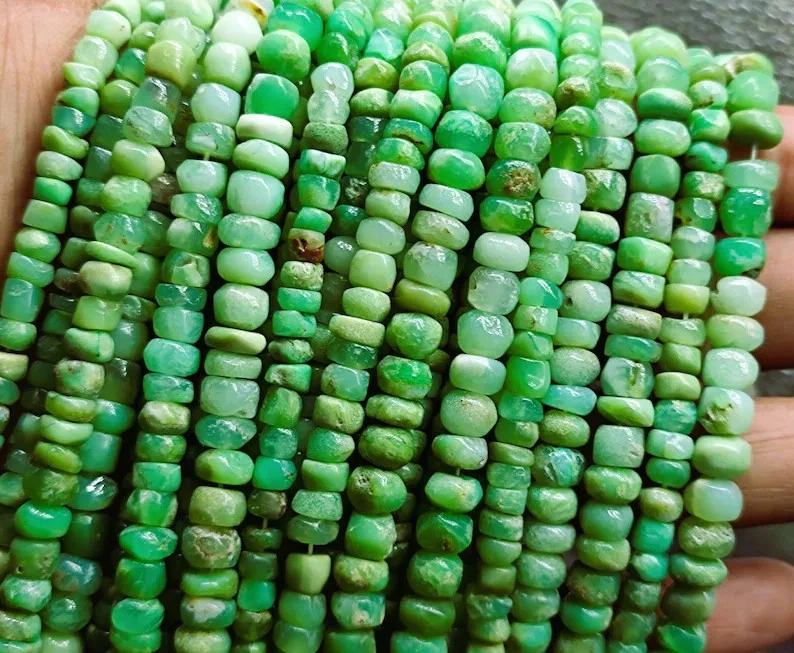 Cuentas rondelle crisoprasa verde natural: hilo de piedras preciosas de 11 pulgadas 5,8 x 5,8 x 3,4 mm Foto 2 de 4