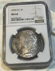 1878 CC Carson City $1 Morgan Silver Dollar NGC MS62 Nicely Toned, Vam 14A