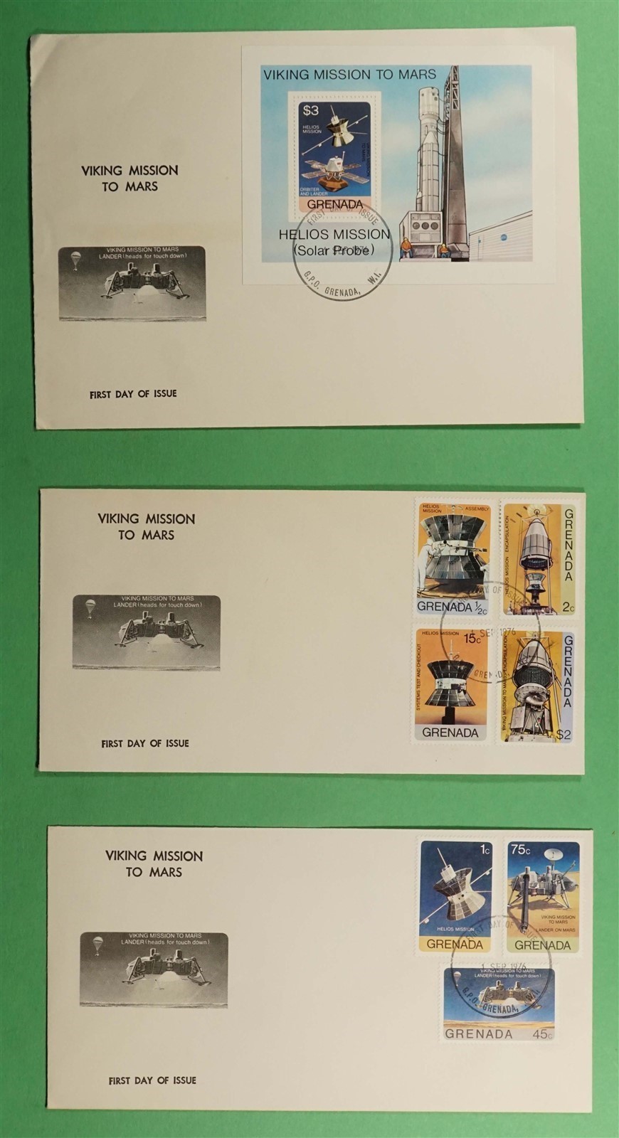 DR WHO 1976 GRENADA 3 FDC SPACE VIKING MARS S/S $3 R82613