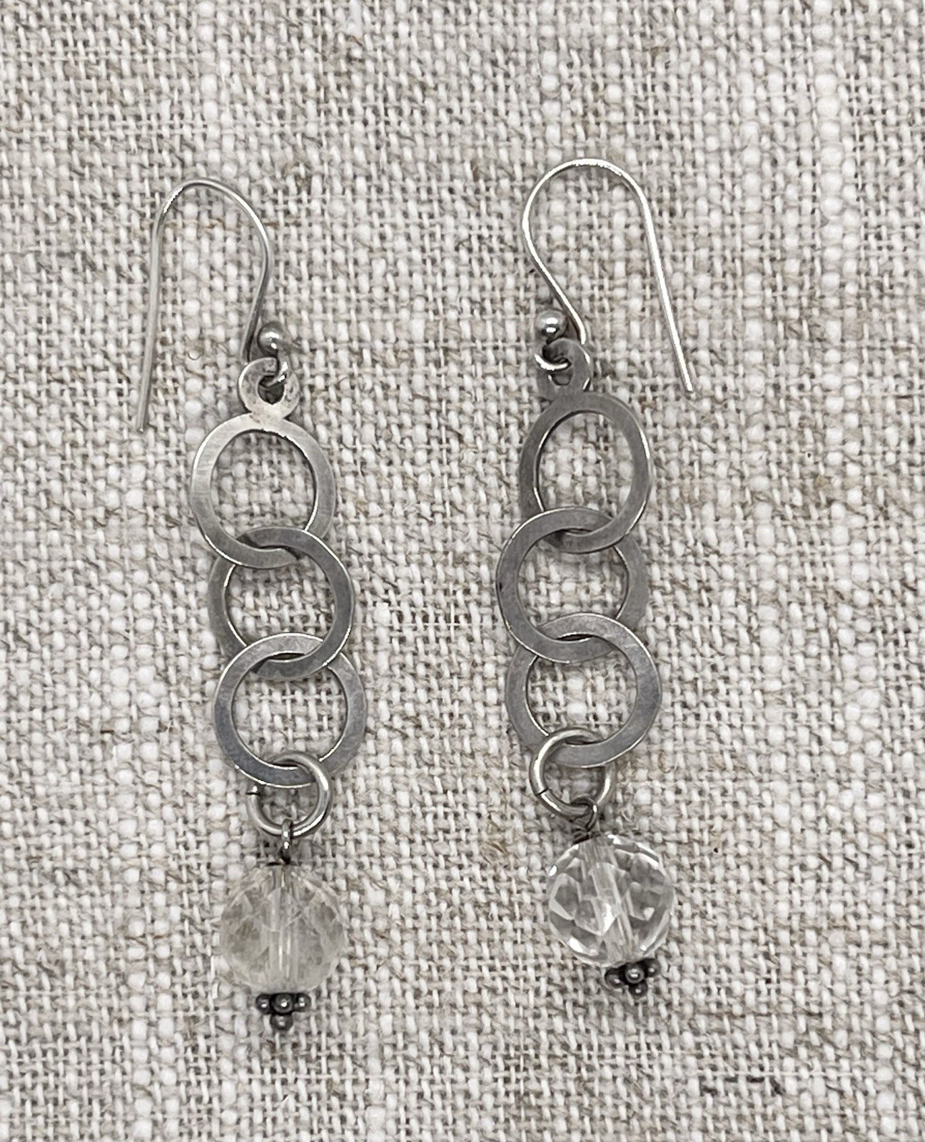 Vintage Silver Three Interlocking Rings Dangle Mo… - image 1