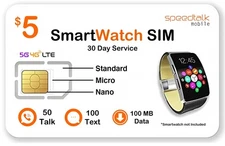 2 PACK SpeedTalk Mobile $5 Prepaid Smart Watch SIM Card Kit for 5G 4G LTE