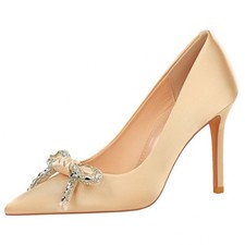 Bow Wedding Shoe Women Satin Silky Pointed Toe Stiletto High Heels Party Pumps