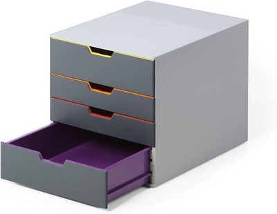 Durable Varicolor 4 Drawer Unit - Gray Desktop 4 Drawer, Multicolor 