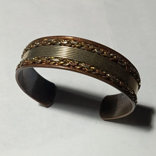 Tri-Tone Braided Copper Open Cuff Bracelet Te...