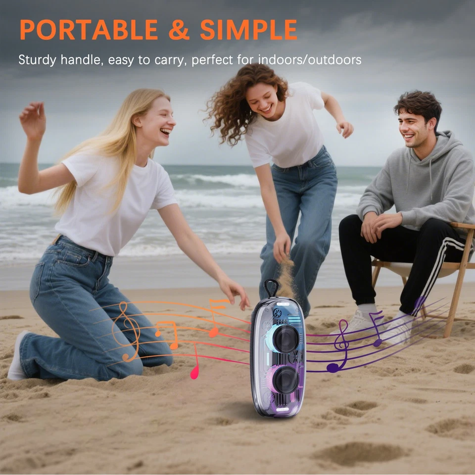 Altavoz Portátil Bluetooth Fiesta Transparente Luz Multicolor AUX TF FM Radio Foto 2 de 4