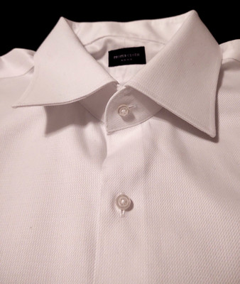 PROPER CLOTH Men's Button Front 100% Cotton 18 37 White Patterned Dress Shirt
