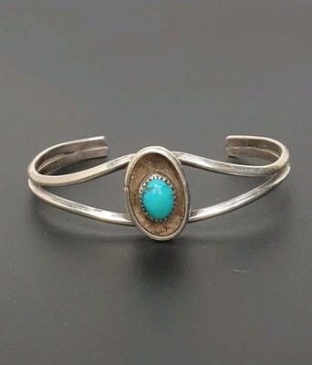 7g Sterling Silver Childs Turquoise Shadowbox Cuff Bracelet Native American 