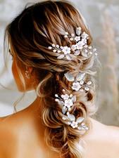 Flower Bride Wedding Hair Pins Silver Leaf Bridal Hair Pieces Pearl Hair Accesso
