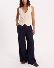 NEW EXPRESS 98 NAVY PINSTRIPE HIGH WAISTED RELAXED TROUSER PANTS SZ 8S 8 SHORT