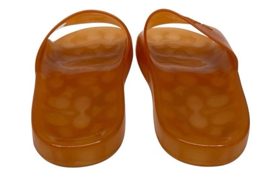 Sandália Coach Ulyssa borracha deslizante dedo do pé aberto laranja cristalizado tamanho 7 usada - Imagem 3 de 4