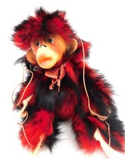Vintage Made in Japan Fur Monkey Marionette Puppet Plush Toy Carnival Prize