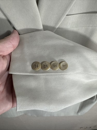 Stafford Blazer Uomo 40S Beige Spina di Pesce Due Bottoni 100% Seta Cappotto Sportivo - Foto 6 di 14