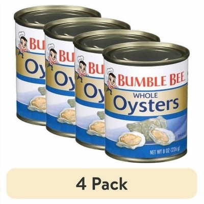 (4 pack) Bumble Bee Whole Canned Oysters in Water, Gluten Free, 14g Protein