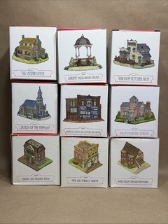 Liberty Falls Americana Collection Lot 9 Village Buildings w/Boxes 1990s Vintage