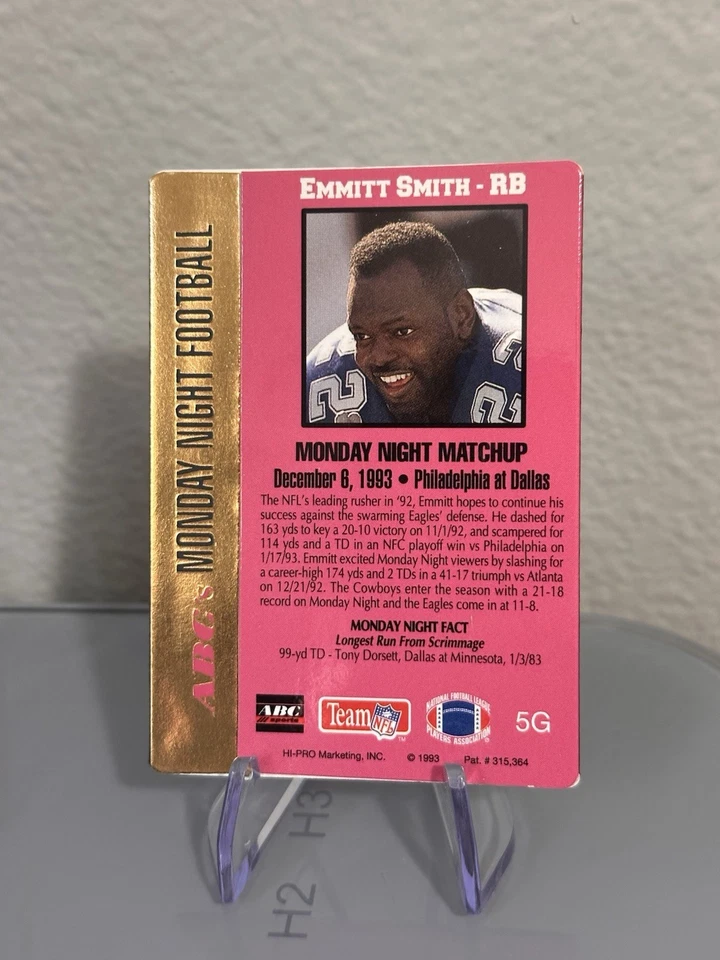 1993 Action Packed Monday Night Football 24 Kt Gold Emmitt Smith #5G HOF DALLAS - Image 4 of 4