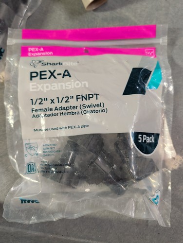 1/2 x 1/2 Inch NPSM Expansion FNPT Swivel Adapter for PEX-A Pipe, Pack of 5,