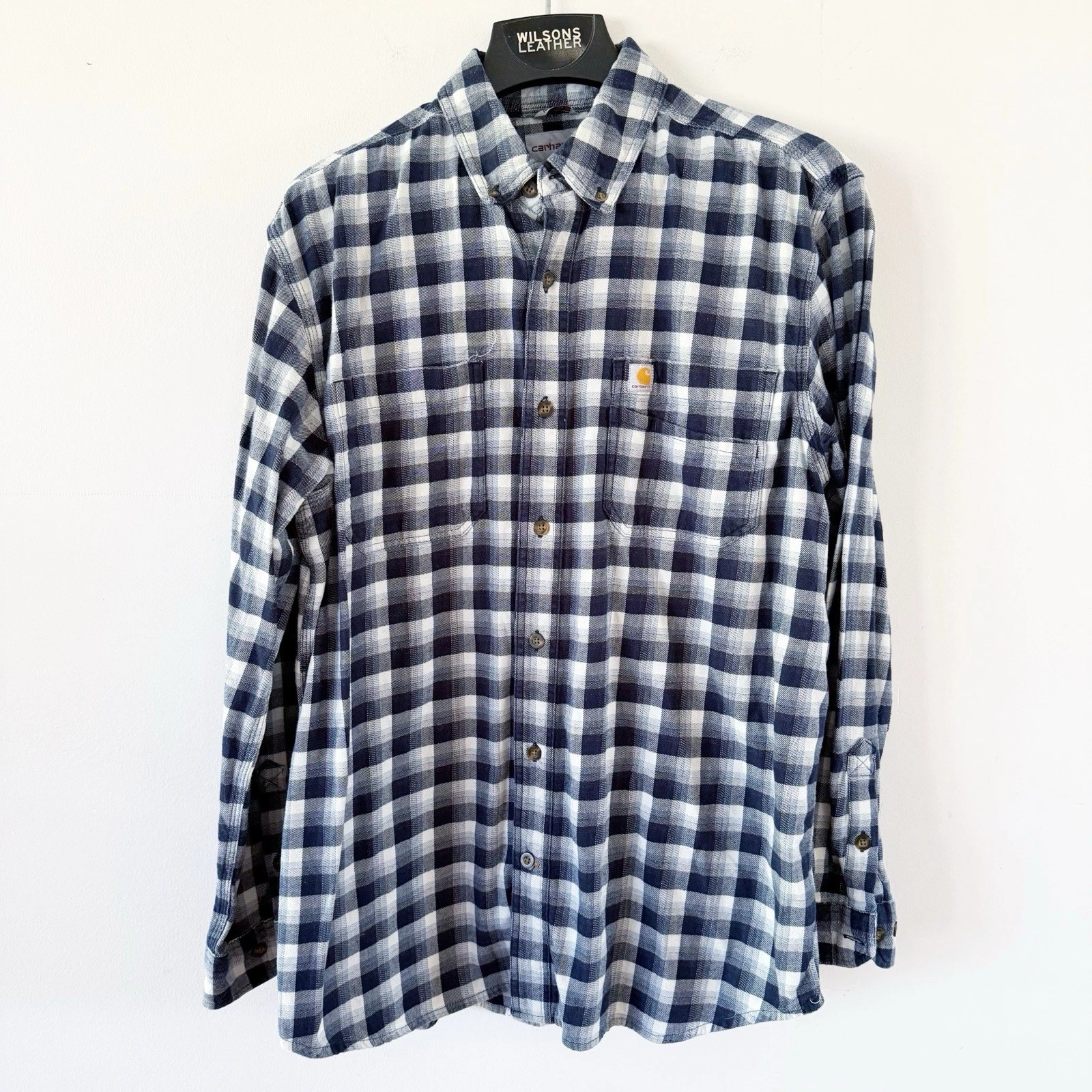 Carhartt Men Cotton Flannel Relaxed Fit Plaid Button Up Shirt Long Sleeve Work