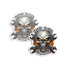 Hot Rod Garage Skull Decal Sticker Vintage Made in USA 2 PACK