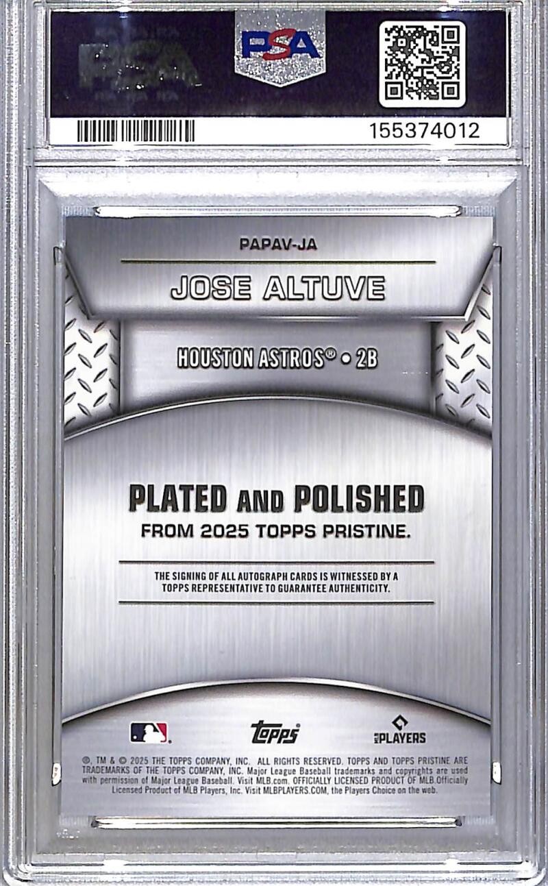 2025 Topps Pristine Plated and Polished #PAPAV-JA Jose Altuve PSA 9 MINT Auto 40 view 2