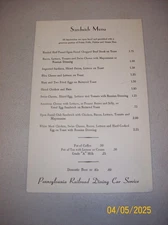 Pennsylvania  Railroad Sandwich  Menu