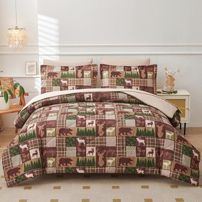 Smuge Lodge Wildlife Comforters Set Queen Size - 7 Pieces Cabin Deer Bear Rus...