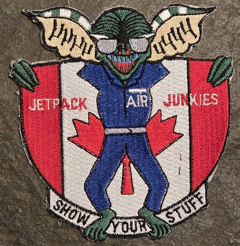 RCAF Jetpack Air Junkies Canada PATCH Rare 4” Gremlin Jet Pack 'SHOW YOUR STUFF' - Picture 1 of 2