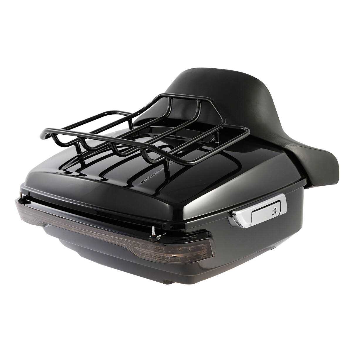 King Trunk Backrest Pad Rack LED Light Fit For Harley Road Glide