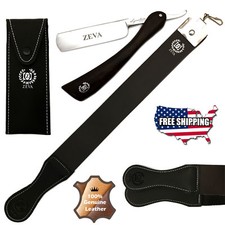 ZEVA Wood Handle Straight Razor, Leather Shar...