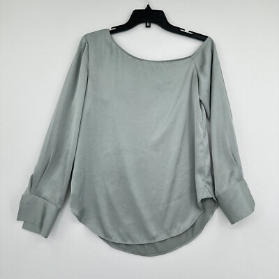 Theory Top Women S Gray Crushed Satin Boat Neck Minimalist Blouse Office Formal