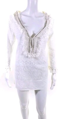 Calypso Saint Barth Women's 3/4 Sleeve Cover Up Mini Dress White Size S