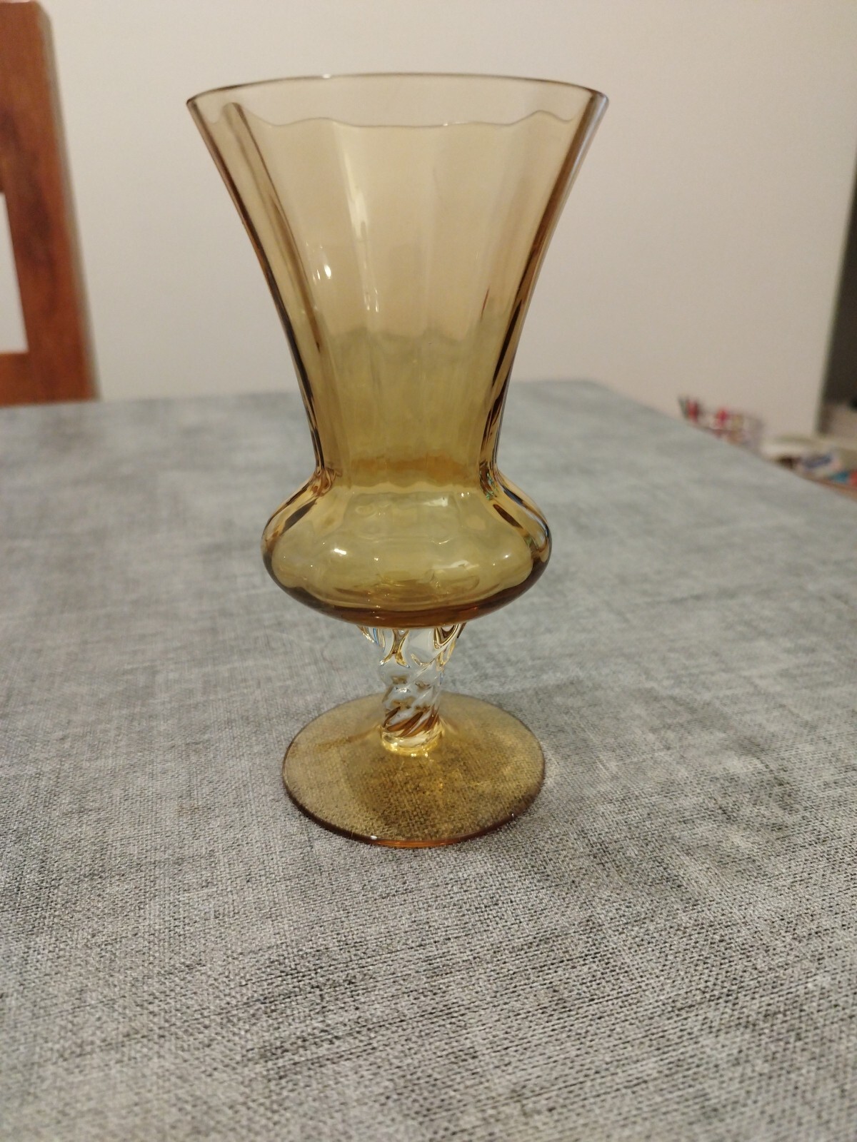 Vintage MidCentury Ribbed Amber Art Glass Snifter Glass Vase Clear