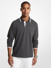 Michael Kors Men's Long-Sleeve Greenwich Polo Charcoal Melange B4HP