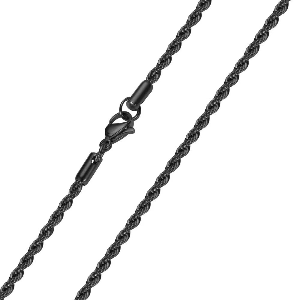 Silver Gold Black Rope Chain Necklace For Men Women Stainless Steel 4mm