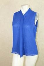 Calvin Klein NEW Womens Pleated Blue Chiffon Top Blouse Regatta Size XS NWT B4D1
