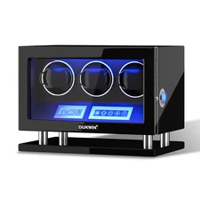 Automatic Watch Winder 3 Watch Box Display Case LCD Touch Blue LED Fingerprint