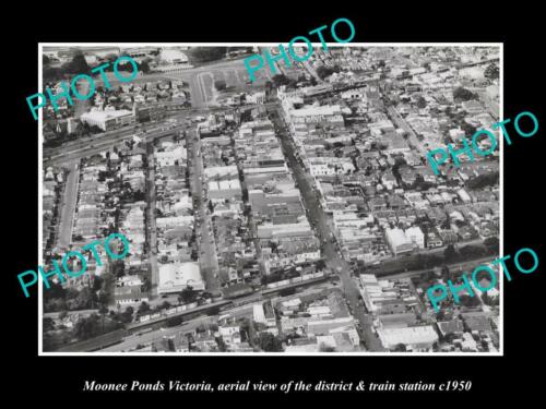 OLD POSTCARD SIZE PHOTO MOONEE PONDS VICTORIA AERIAL VIEW RAILWAY STATION 1950 - Picture 1 of 1