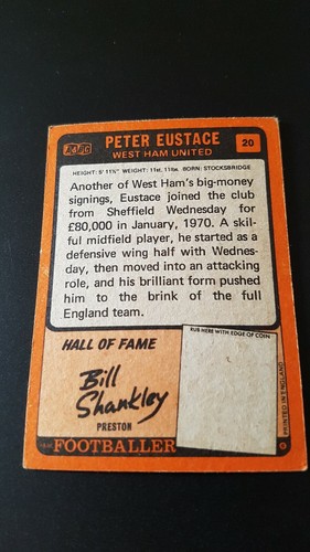 A&BC 1970 Footballer Card Orange Back - #20 Peter Eustace - West Ham - (A) - Picture 2 of 2
