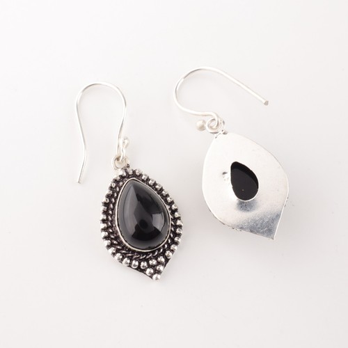 Black Tourmaline Gemstone 925 Solid Silver Ear Wire Earrings Jewelry For Mother - Picture 4 of 4