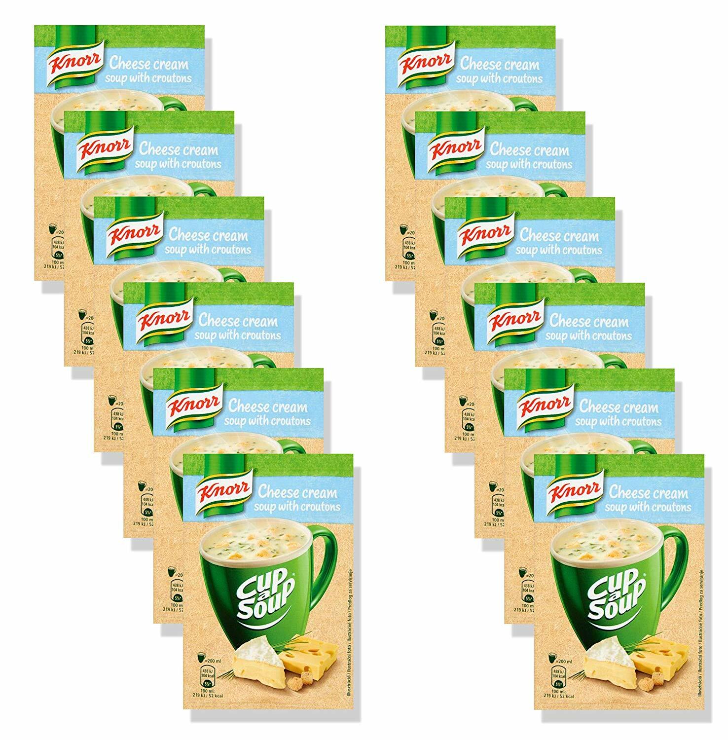 12 x Sopa de Queso Crema con Croutons Snack Instantáneo Taza a Sopa