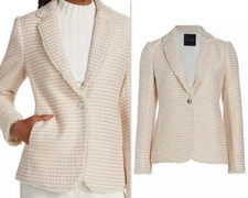 ELIE TAHARI 375 Wool Blend Tweed One-Button NORA Blazer Jacket Pockets sz 10