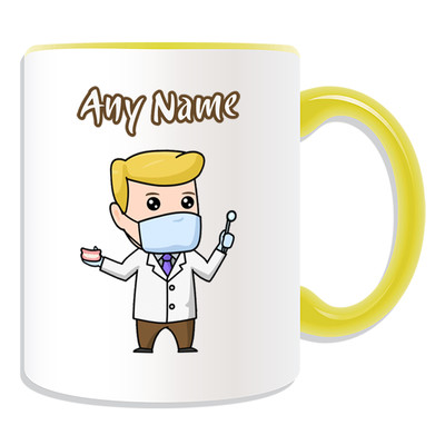 Personalisiertes Geschenk Zahnarzt männlich Becher Geldbox Tasse Blondine Maske Labormantel Praxis
