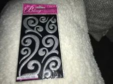 Jolees All That Bling Silver Puffy Flourish W/Gems Glittery 3D Scrapbook Sticker