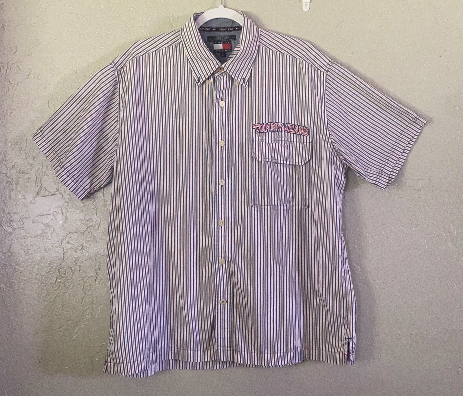 Vintage Tommy Hilfiger Shirt Mens L Multi Stripe 90s Y2K Button Up Crest Pocket