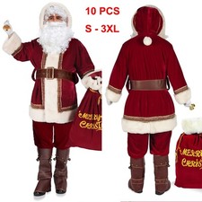 Men's Deluxe Santa Suit 10pcs. Christmas Adult Santa Claus Costume Santa Outfit