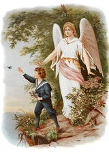 UNIQUE GUARDIAN ANGEL with a Boy & Butterfly 8"x 10" ready to be framed